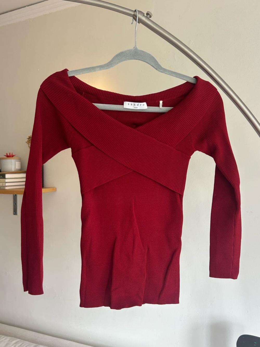 Sandro off-the-shoulder maroon top